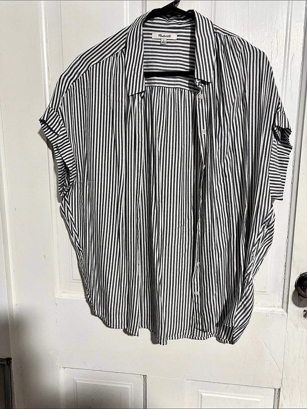 Madewell Striped Short Sleeve Shirt White & Black Size Large